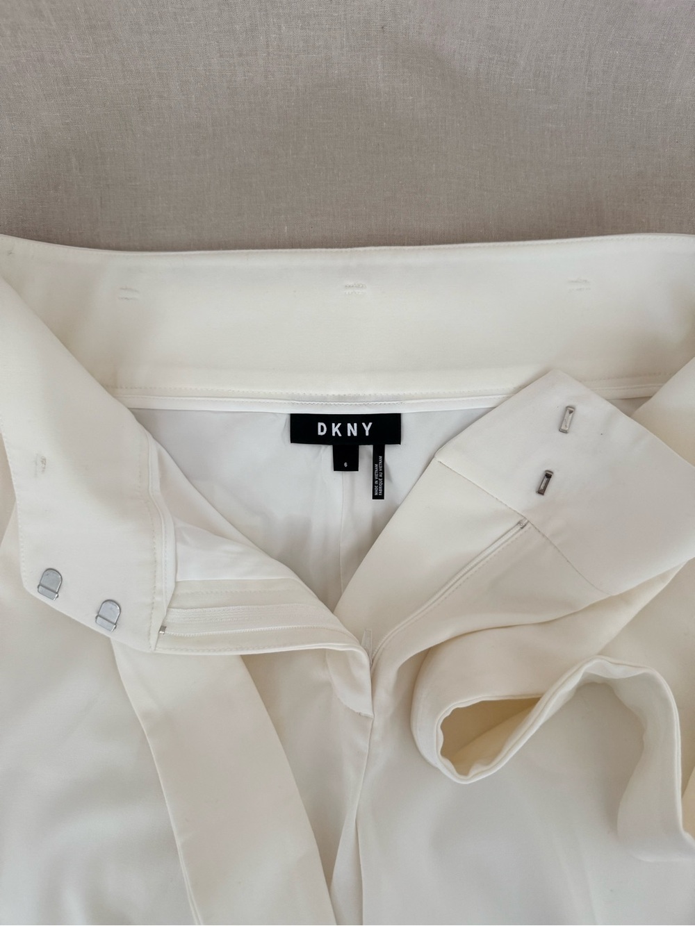 DKNY Cream Belted Ankle Pants | Fully Lined Trousers | Neutral | Classic - Picture 6 of 14